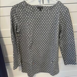 Talbots Charcoal and White Polka Dot Long Sleeve Top